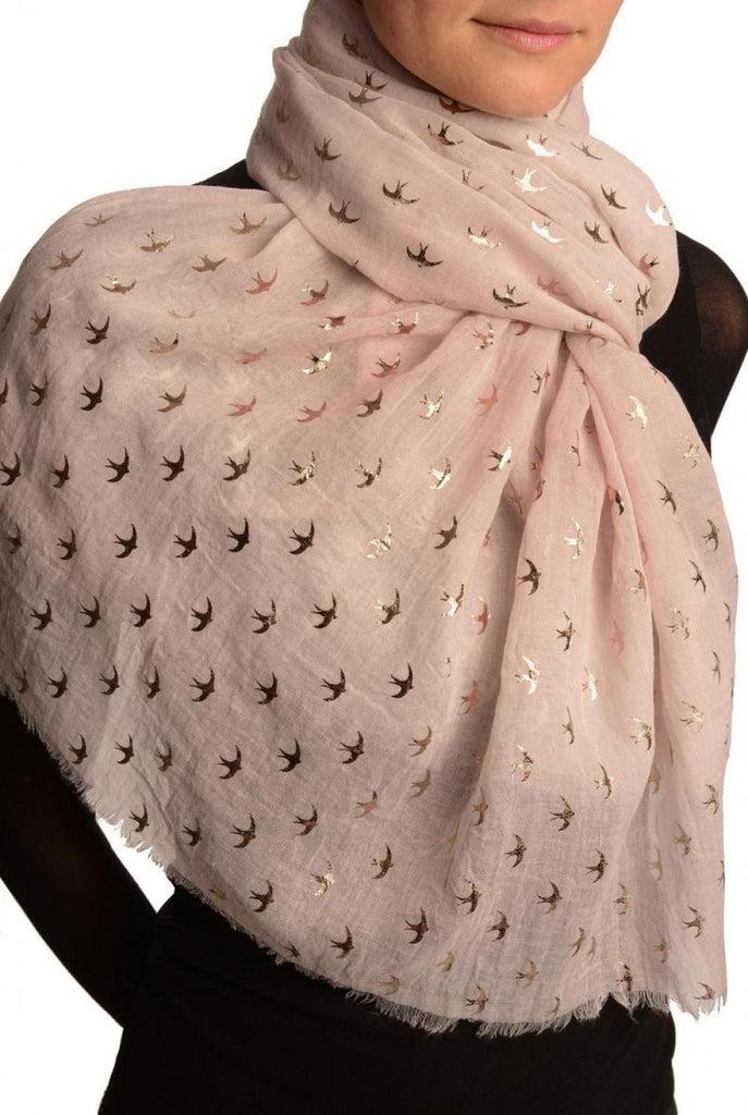Liss Kiss Red Gold Printed Swallows On Beige Scarf - Scarf