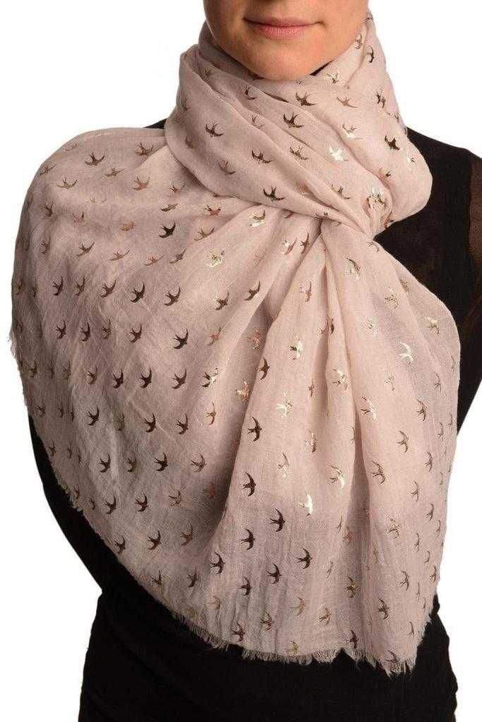 liss kiss Red Gold Printed Swallows On Beige Scarf - Scarf