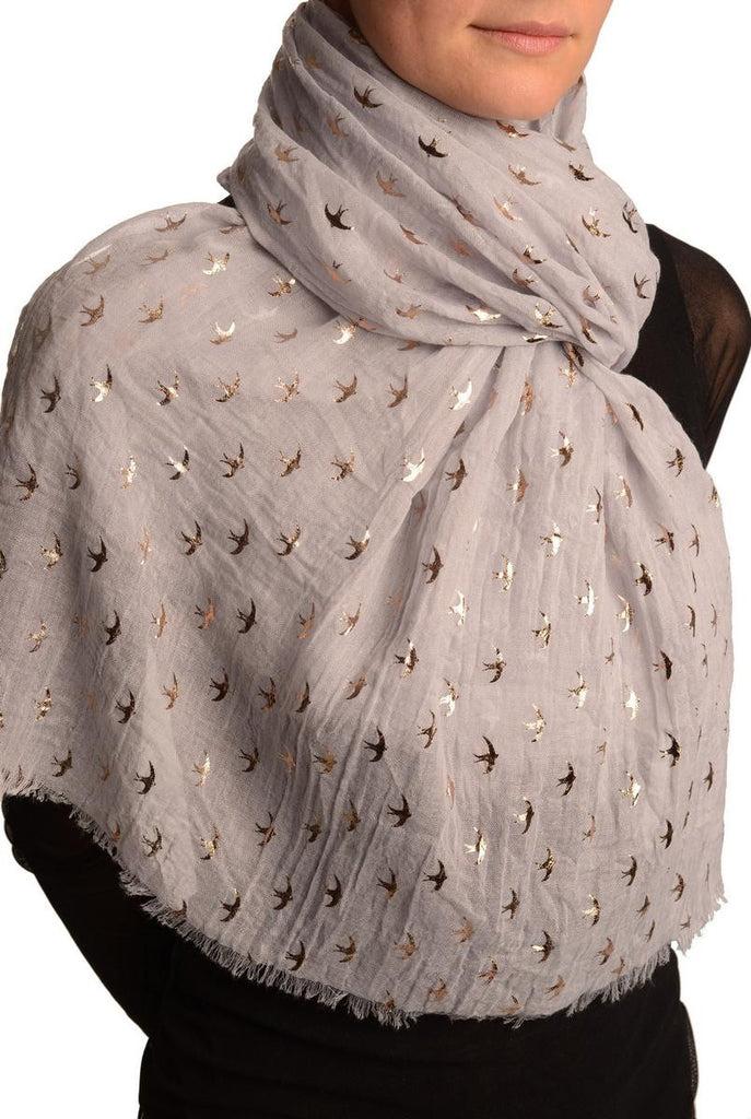 Liss Kiss Red Gold Printed Swallows On Grey Scarf - Scarf