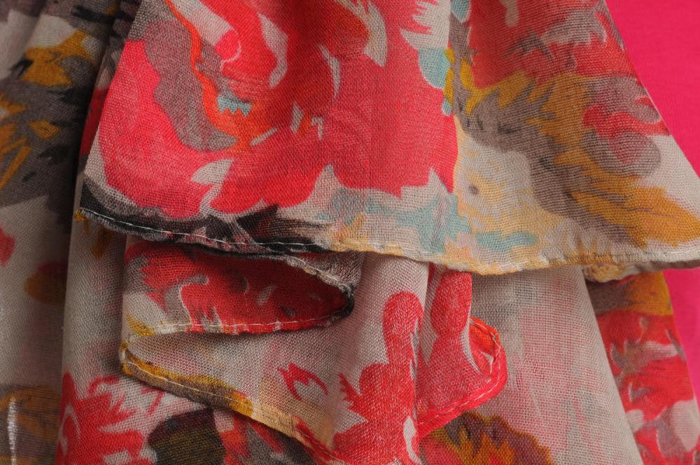 Liss Kiss Red & Grey Vintage Flowers On Grey Unisex Scarf & Beach Sarong - Scarf