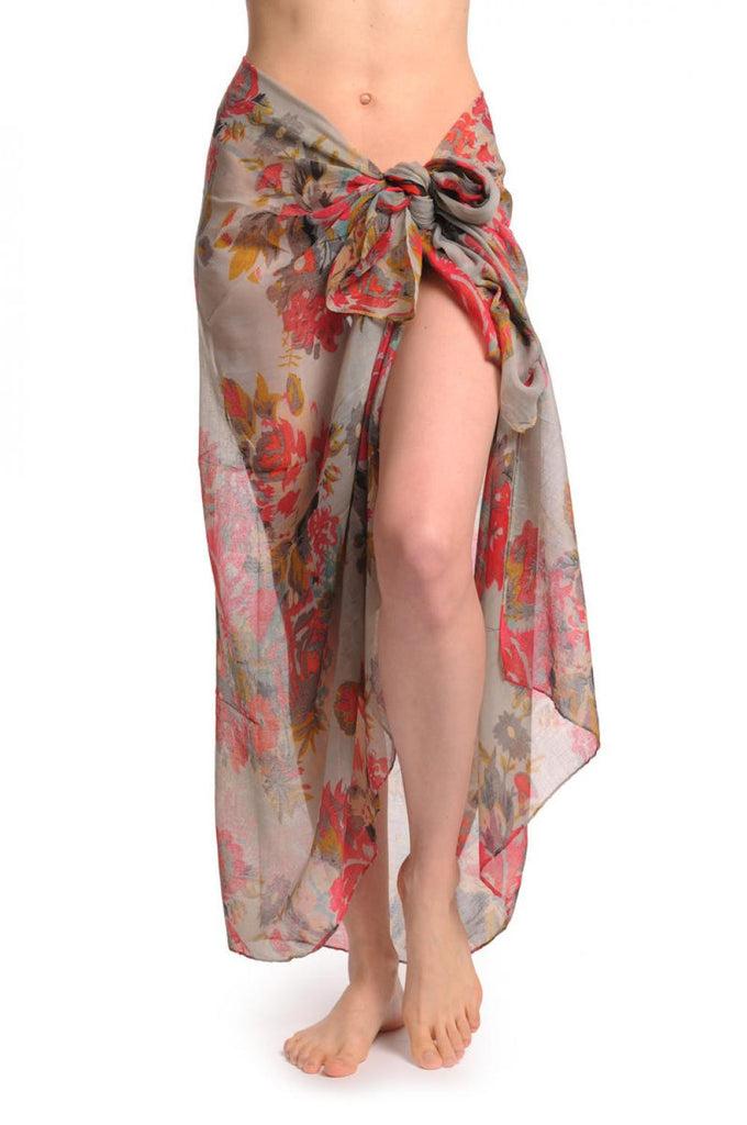 liss kiss Red & Grey Vintage Flowers On Grey Unisex Scarf & Beach Sarong - Scarf