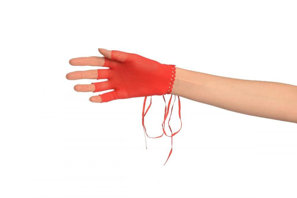 Liss Kiss Red Lace Up Fishnet Fingerless Gloves - Gloves