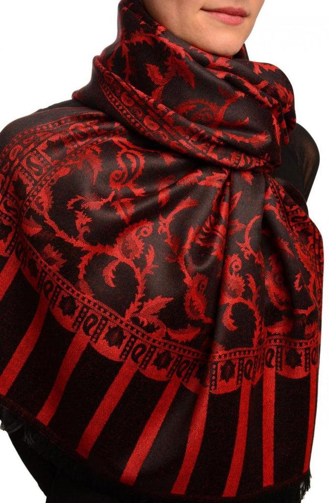 Liss Kiss Red Large Paisley On Black Pashmina Feel - Scarf