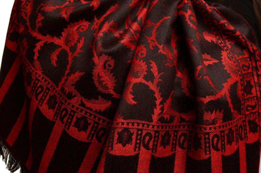 Liss Kiss Red Large Paisley On Black Pashmina Feel - Scarf
