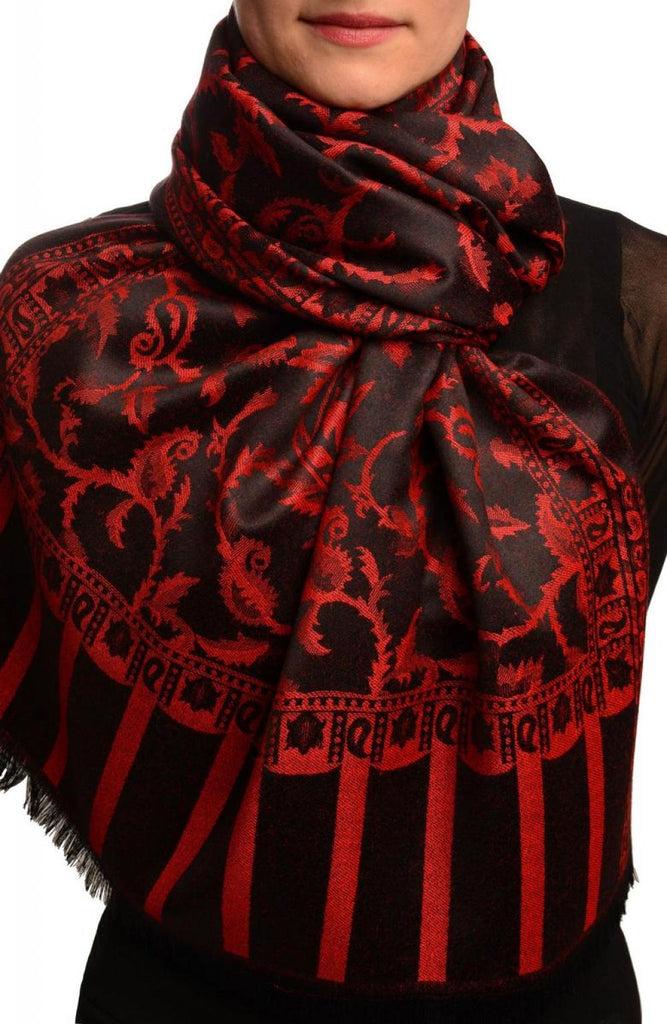 liss kiss Red Large Paisley On Black Pashmina Feel - Scarf