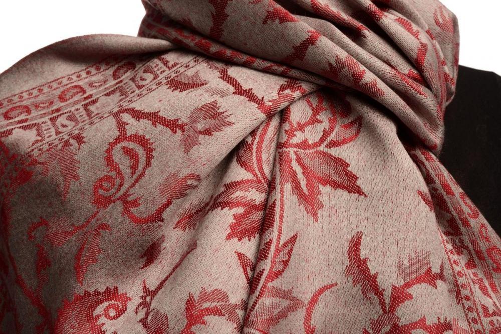 Liss Kiss Red Large Paisley On Grey Pashmina Feel - Scarf