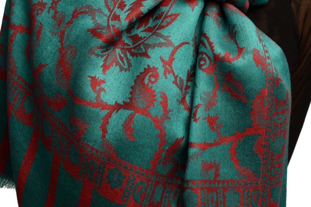 Liss Kiss Red Large Paisley On Teal Blue Pashmina Feel - Scarf