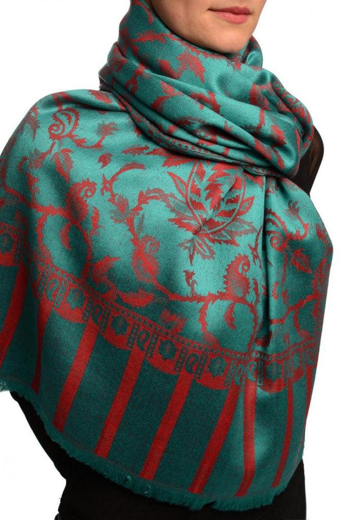 Liss Kiss Red Large Paisley On Teal Blue Pashmina Feel - Scarf
