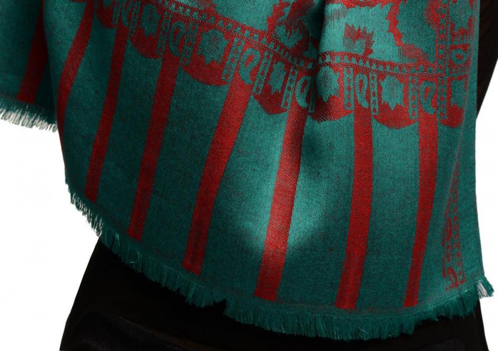 Liss Kiss Red Large Paisley On Teal Blue Pashmina Feel - Scarf