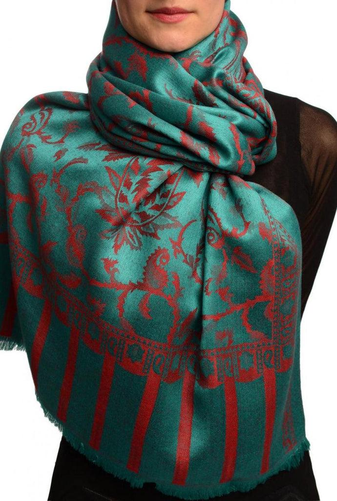 liss kiss Red Large Paisley On Teal Blue Pashmina Feel - Scarf