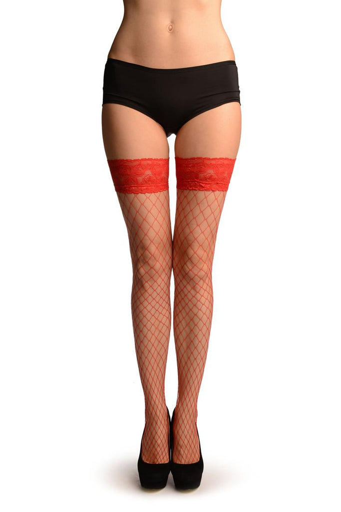 Liss Kiss Red Medium Fishnet With Silicon Garter - Hold Ups