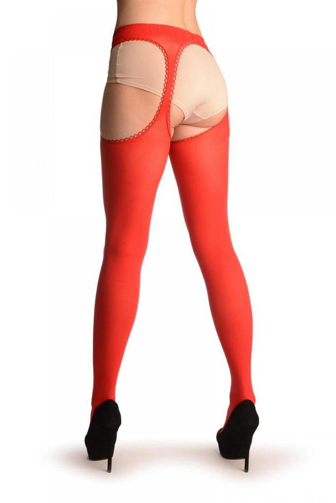 Liss Kiss Red Opaque With Attached Suspender Belt - Tights
