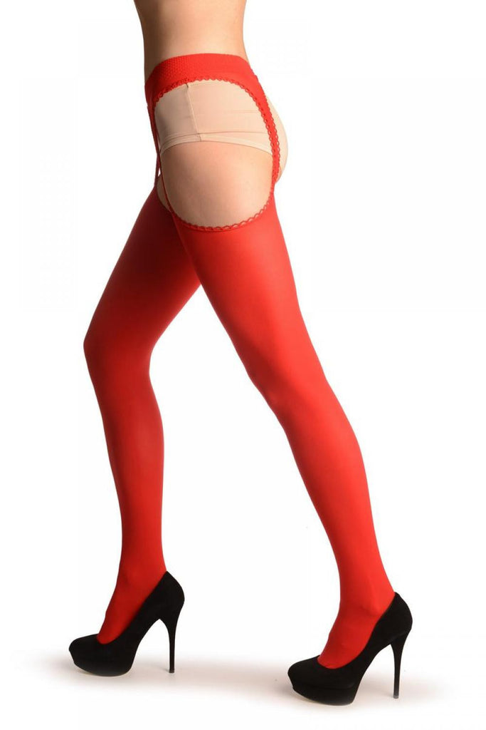 Liss Kiss Red Opaque With Attached Suspender Belt - Tights