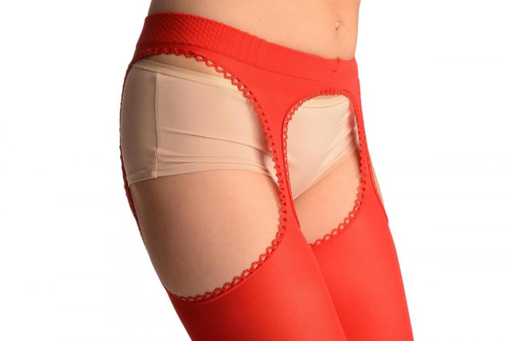 Liss Kiss Red Opaque With Attached Suspender Belt - Tights