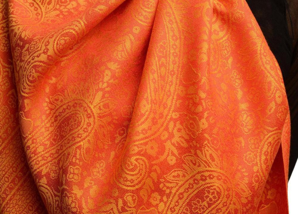 Liss Kiss Red & Orange Paisleys Pashmina Feel With Tassels - Scarf
