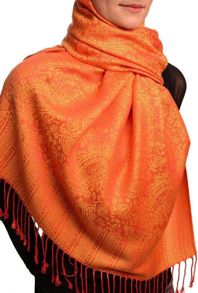 Liss Kiss Red & Orange Paisleys Pashmina Feel With Tassels - Scarf