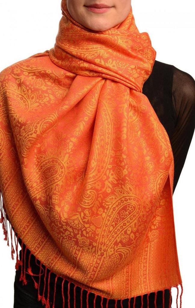 liss kiss Red & Orange Paisleys Pashmina Feel With Tassels - Scarf