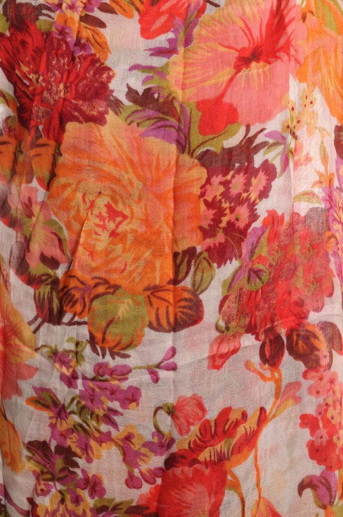 Liss Kiss Red & Orange Summer Garden Flowers On White - Scarf