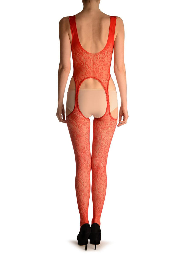 Liss Kiss Red Paisley Lace Bodystocking - Bodystocking