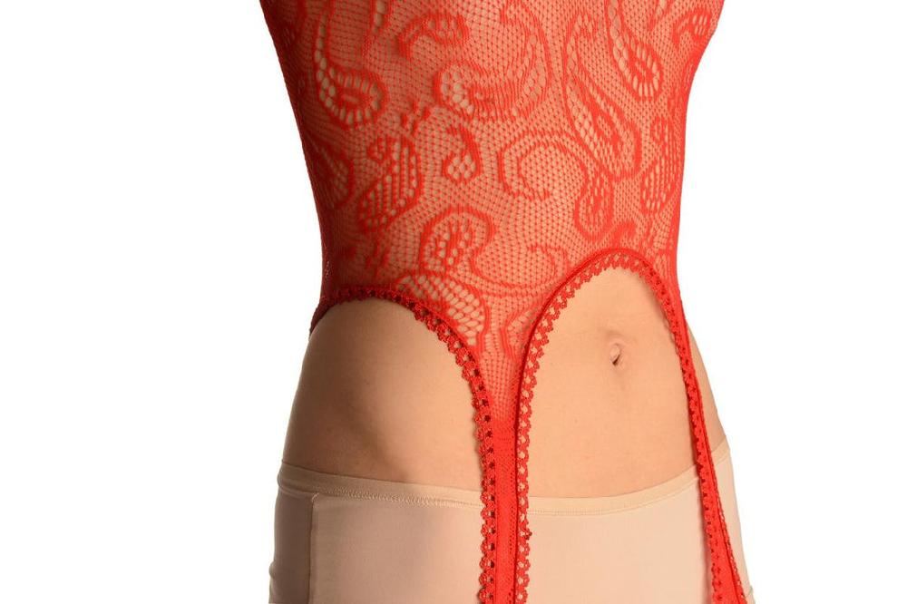 Liss Kiss Red Paisley Lace Bodystocking - Bodystocking