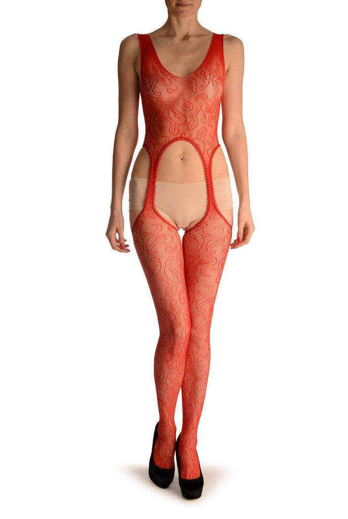 liss kiss Red Paisley Lace Bodystocking - Bodystocking
