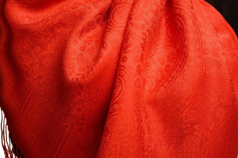 Liss Kiss Red Paisleys Pashmina Feel With Tassels - Scarf