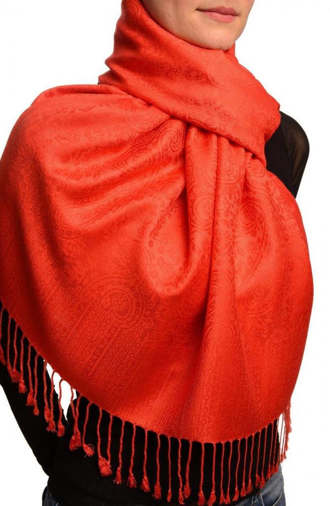 Liss Kiss Red Paisleys Pashmina Feel With Tassels - Scarf