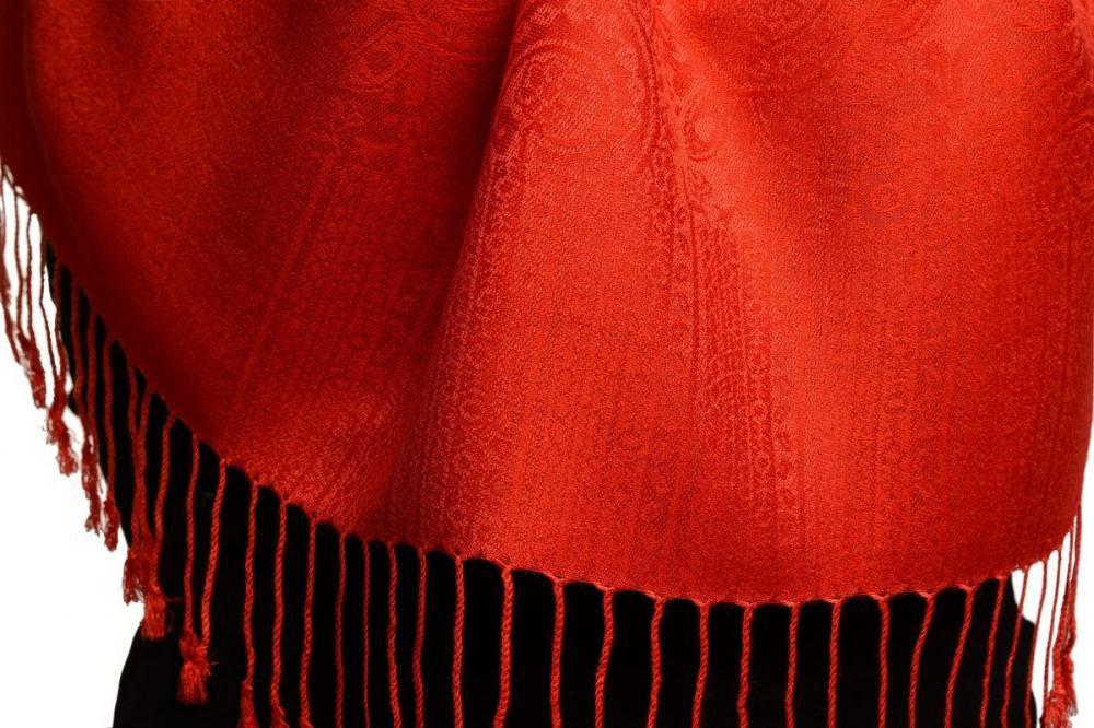 Liss Kiss Red Paisleys Pashmina Feel With Tassels - Scarf