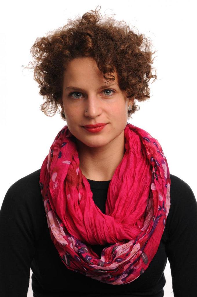 liss kiss Red & Pink Flowers on Dark Fuchsia Pink Snood Scarf - Snood