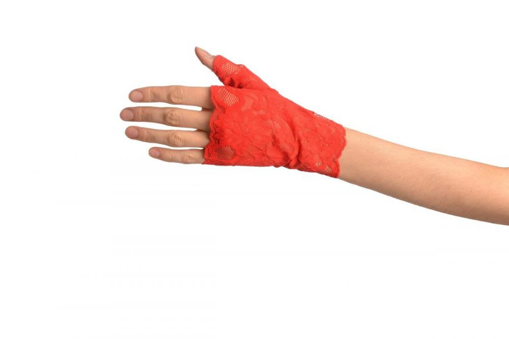 Liss Kiss Red Pink Lace All Over Fingerless Gloves - Gloves