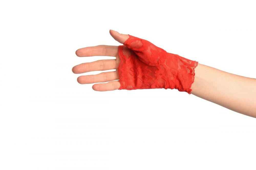 Liss Kiss Red Pink Lace All Over Fingerless Gloves - Gloves