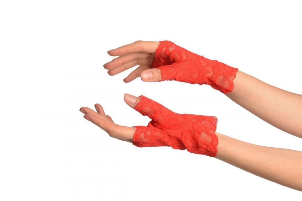 liss kiss Red Pink Lace All Over Fingerless Gloves - Gloves