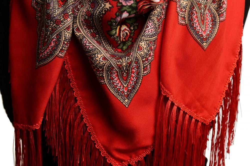 Liss Kiss Red "Plyaski" Slavonic Russian Folk Style Shawl - Scarf