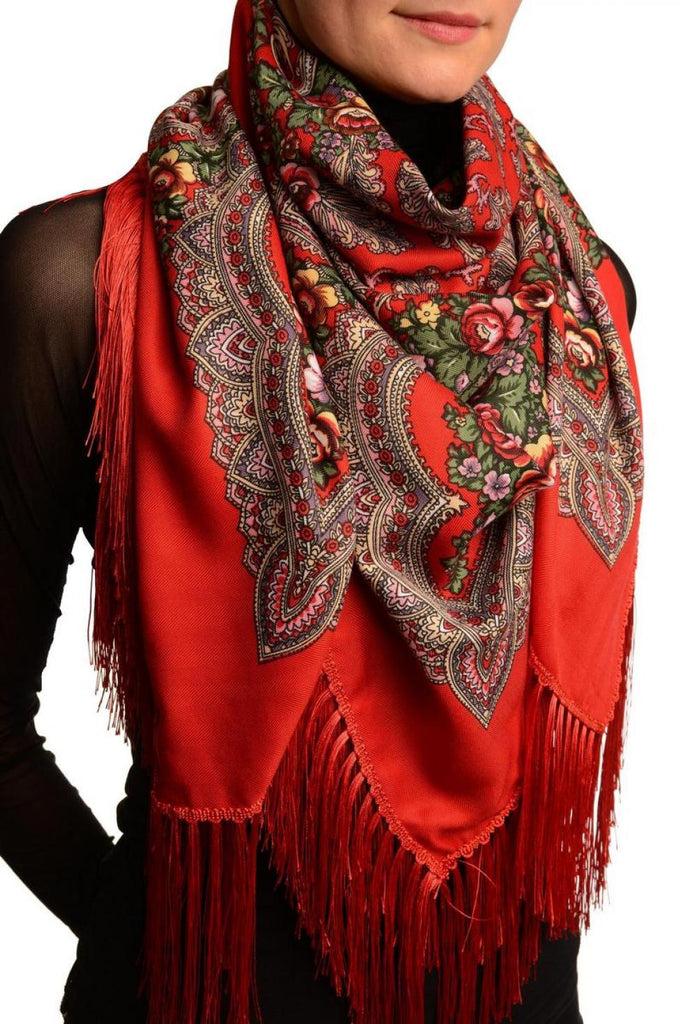Liss Kiss Red "Plyaski" Slavonic Russian Folk Style Shawl - Scarf