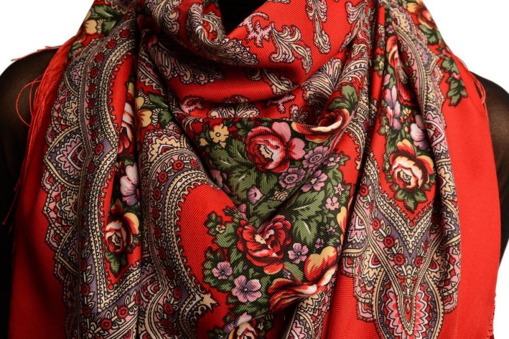Liss Kiss Red "Plyaski" Slavonic Russian Folk Style Shawl - Scarf