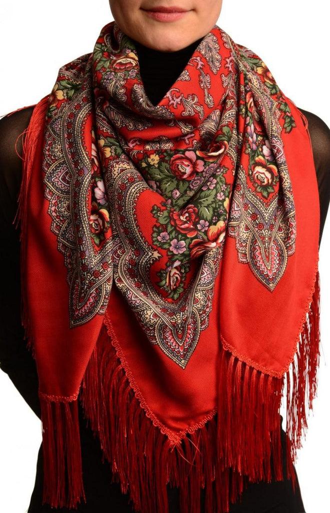 liss kiss Red "Plyaski" Slavonic Russian Folk Style Shawl - Scarf