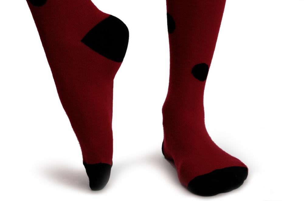 Liss Kiss Red Polka Dot With Black Bow Warm Cotton - Hold Ups