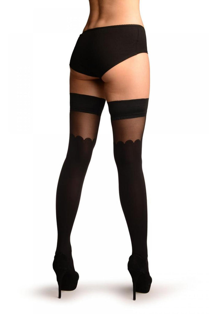 Liss Kiss Red Rose & & Sheer Top On Black With Silicon Garter - Hold Ups