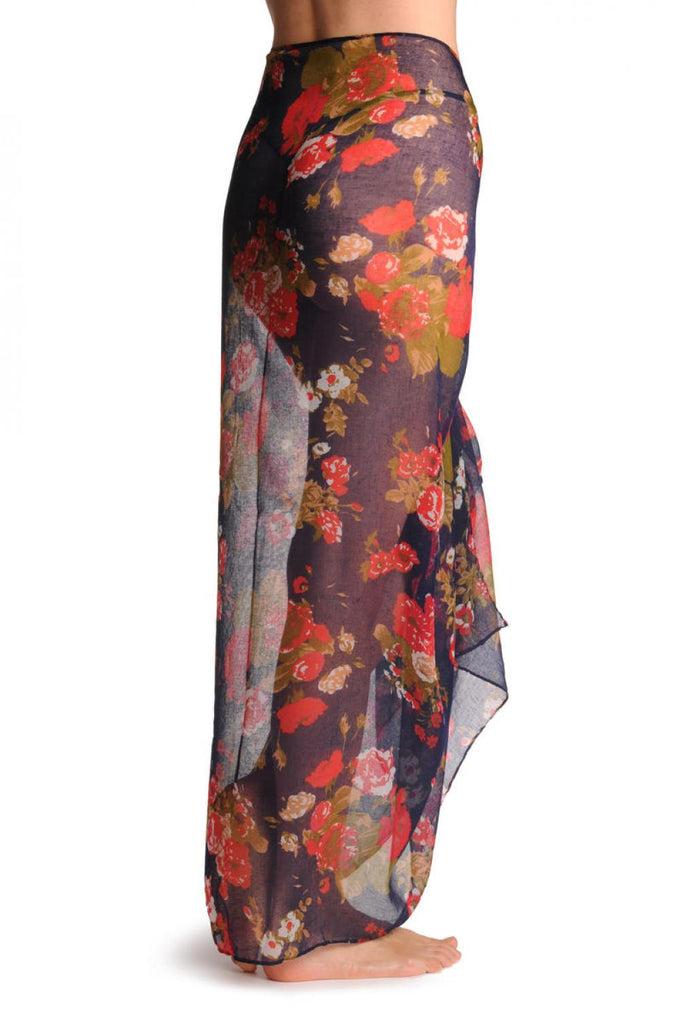 Liss Kiss Red Roses On Dark Blue Unisex Scarf & Beach Sarong - Scarf