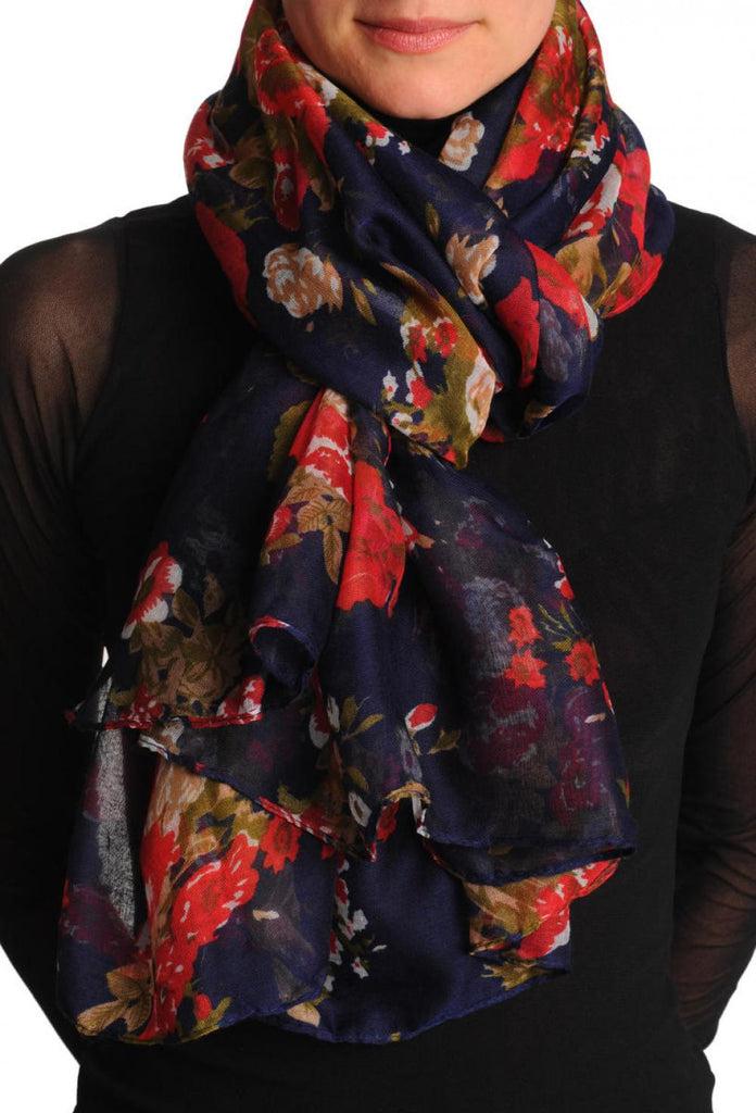 liss kiss Red Roses On Dark Blue Unisex Scarf & Beach Sarong - Scarf