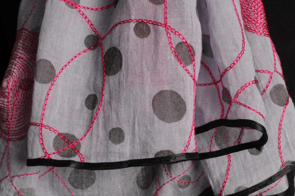 Liss Kiss Red Sewn On Circles On Grey Unisex Scarf - Scarf