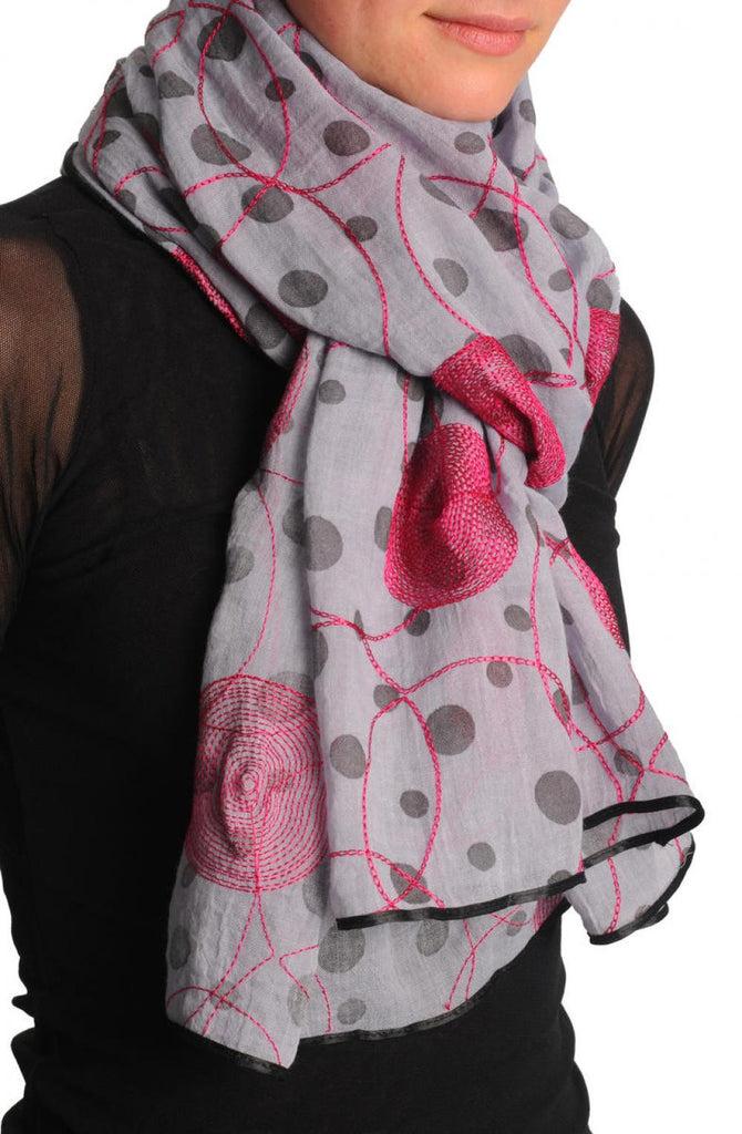Liss Kiss Red Sewn On Circles On Grey Unisex Scarf - Scarf
