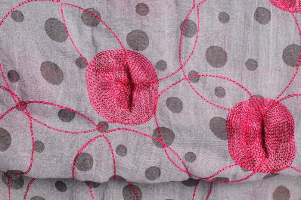 Liss Kiss Red Sewn On Circles On Grey Unisex Scarf - Scarf