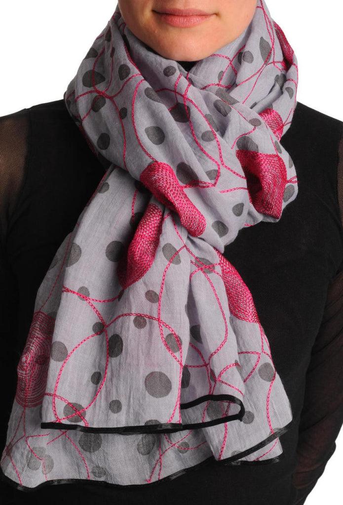 liss kiss Red Sewn On Circles On Grey Unisex Scarf - Scarf