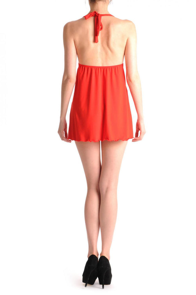 Liss Kiss Red Sheer Babydoll With Red Satin Polka Dot Bow & Matching Brief - Babydoll