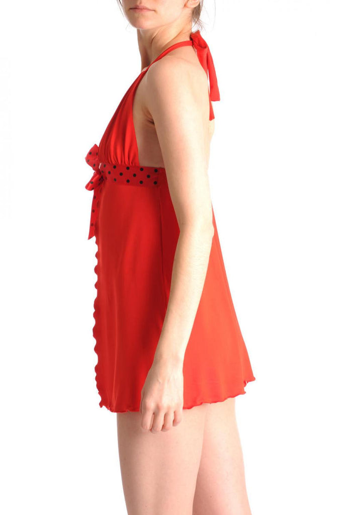 Liss Kiss Red Sheer Babydoll With Red Satin Polka Dot Bow & Matching Brief - Babydoll