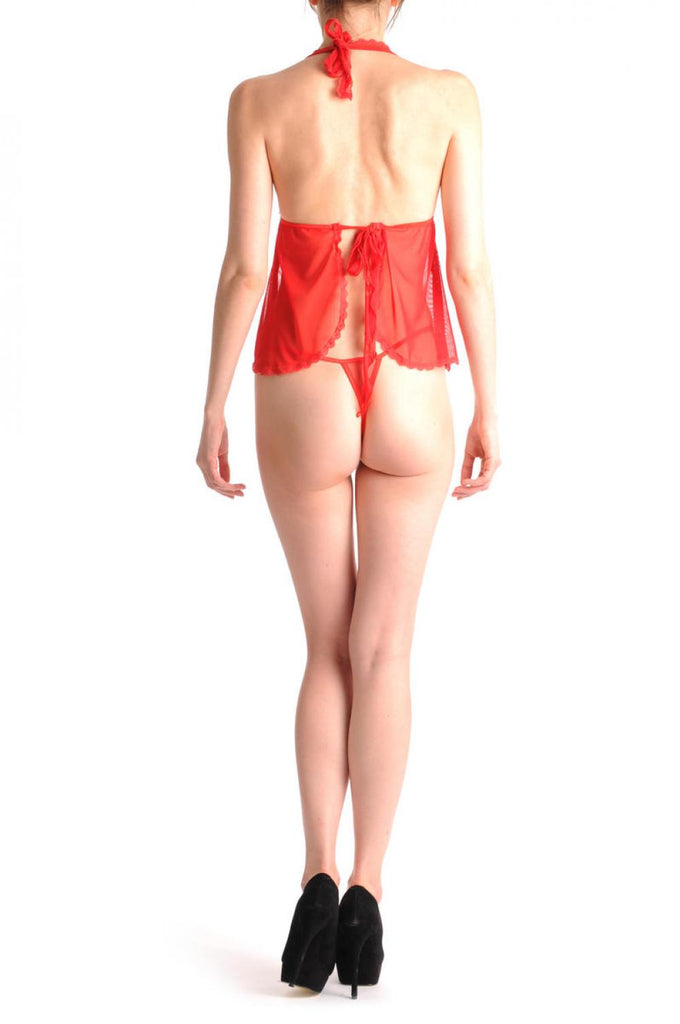 Liss Kiss Red Sheer Babydoll With Silver Sequin & Matching Brief Set - Babydoll
