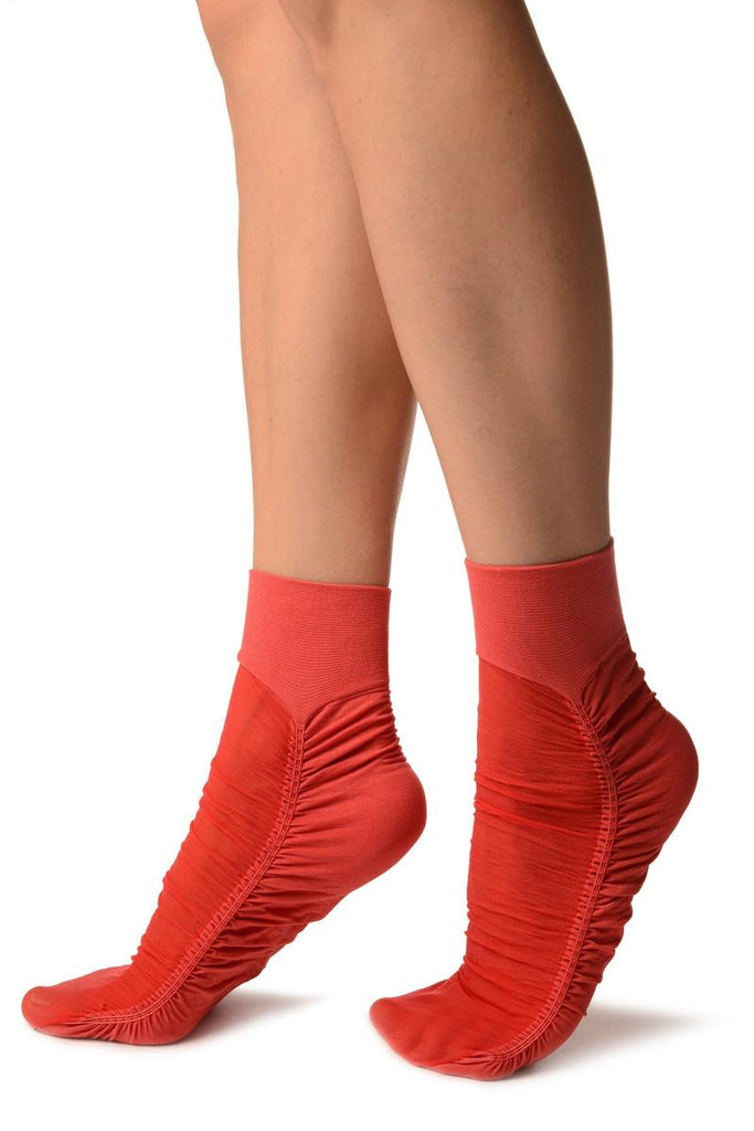 Liss Kiss Red Sheer & Opaque Sides Ankle High Socks - Socks