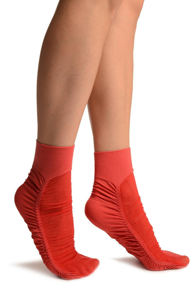 Liss Kiss Red Sheer & Opaque Sides Ankle High Socks - Socks