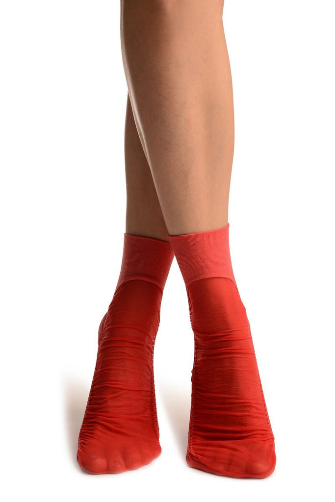 liss kiss Red Sheer & Opaque Sides Ankle High Socks - Socks